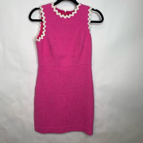 J Crew Shift Dress Pink Boucle Cotton Rick Rack Trim Sz 4P - Picture 6 of 14